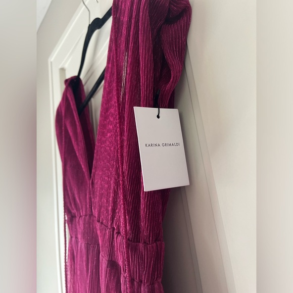 NWT $328 KARINA GRIMALDI Revolve Mernet Hot Pink Magenta Maxi Shoulder Pad Dress - Picture 8 of 13